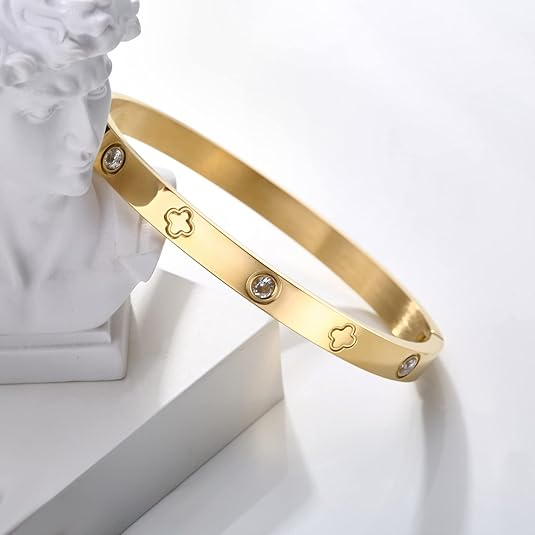 Anti-Tarnish Gold Clover Crystal Bracelet