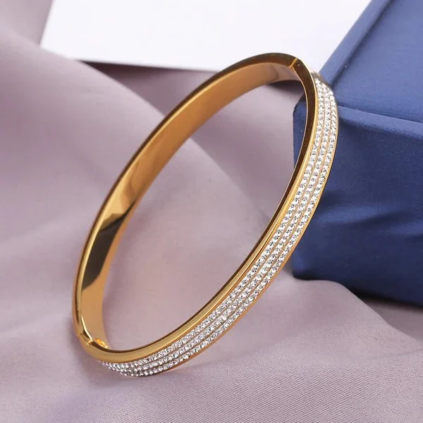 Anti-Tarnish Triple Crystal Line Bracelet – Gold