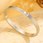 Anti-Tarnish Silver Ridged Bracelet with Crystals