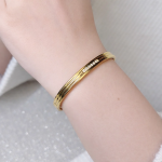 Anti-Tarnish Gold Ridged Bracelet with Crystals