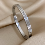 Anti-Tarnish Silver Ridged Bracelet with Crystals