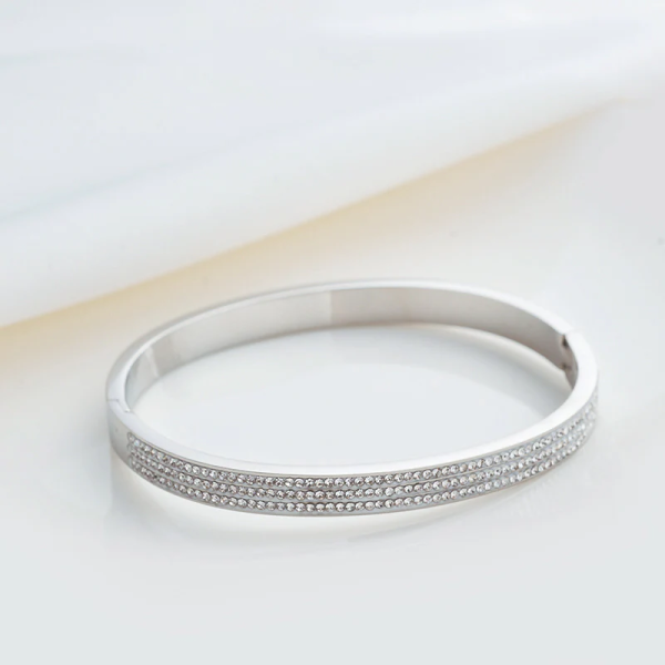 Anti-Tarnish Triple Crystal Line Bracelet - Silver