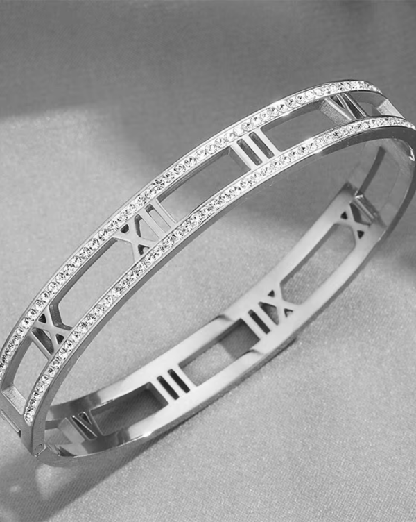 Roman Numeral Crystal Bracelet Silver