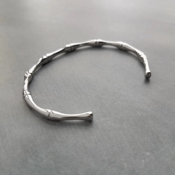 Anti-Tarnish Silver Bamboo Open Cuff Bracelet