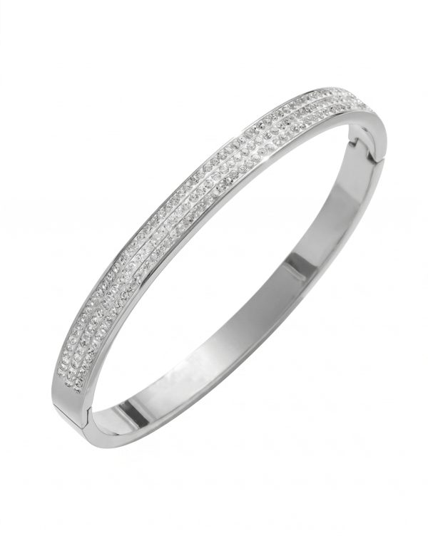 Anti-Tarnish Triple Crystal Line Bracelet - Silver