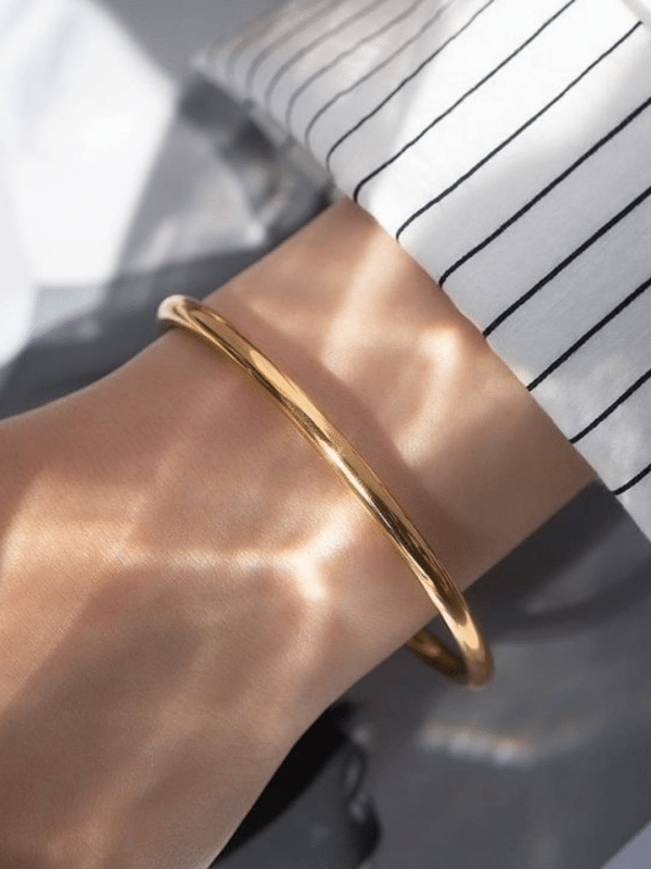 Anti-Tarnish Smooth Gold Tube Bangle Bracelet