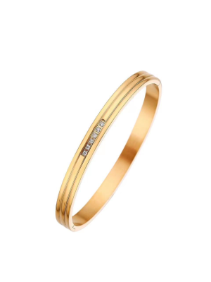 Anti-Tarnish Gold Ridged Bracelet with Crystals