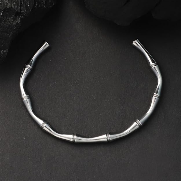 Anti-Tarnish Silver Bamboo Open Cuff Bracelet