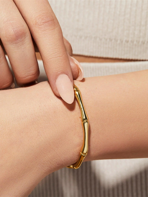 Orbit Bling Anti-Tarnish Gold Bamboo Open Cuff Bracelet