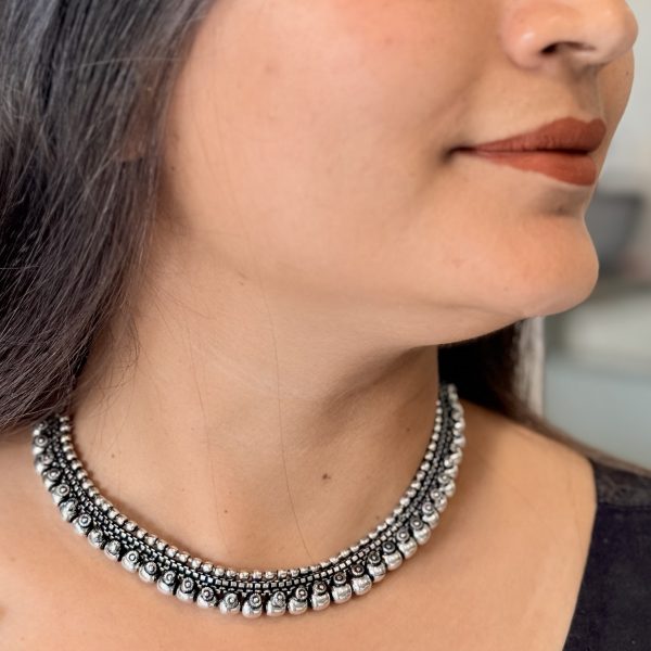 Oxidised Silver Dual-Layer Ghungroo Choker Necklace for Women