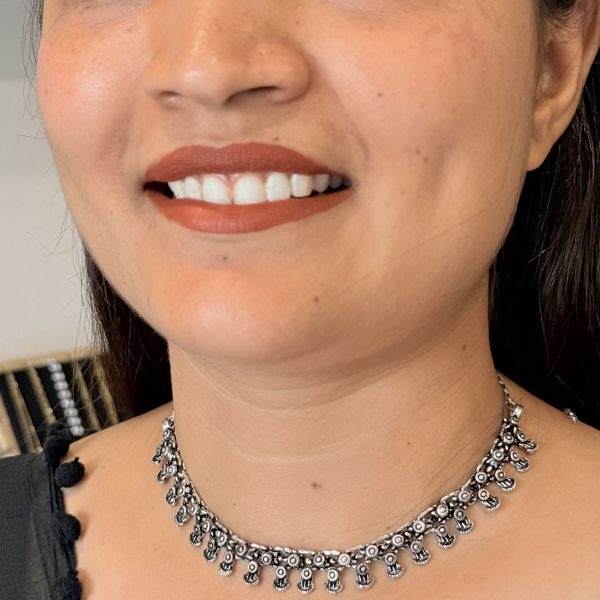 Oxidised Silver Traditional Ghungroo Charm Choker Necklace for Women