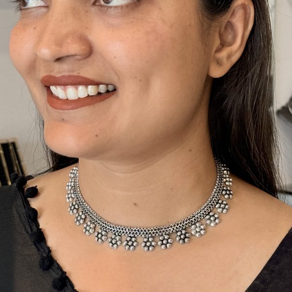 Oxidised Silver Floral Choker Necklace for Women – Traditional Ethnic Jewellery