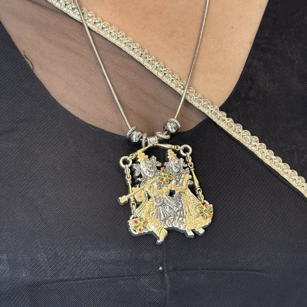 Radha Krishna Jhula Dual-Tone Pendant Necklace for Women
