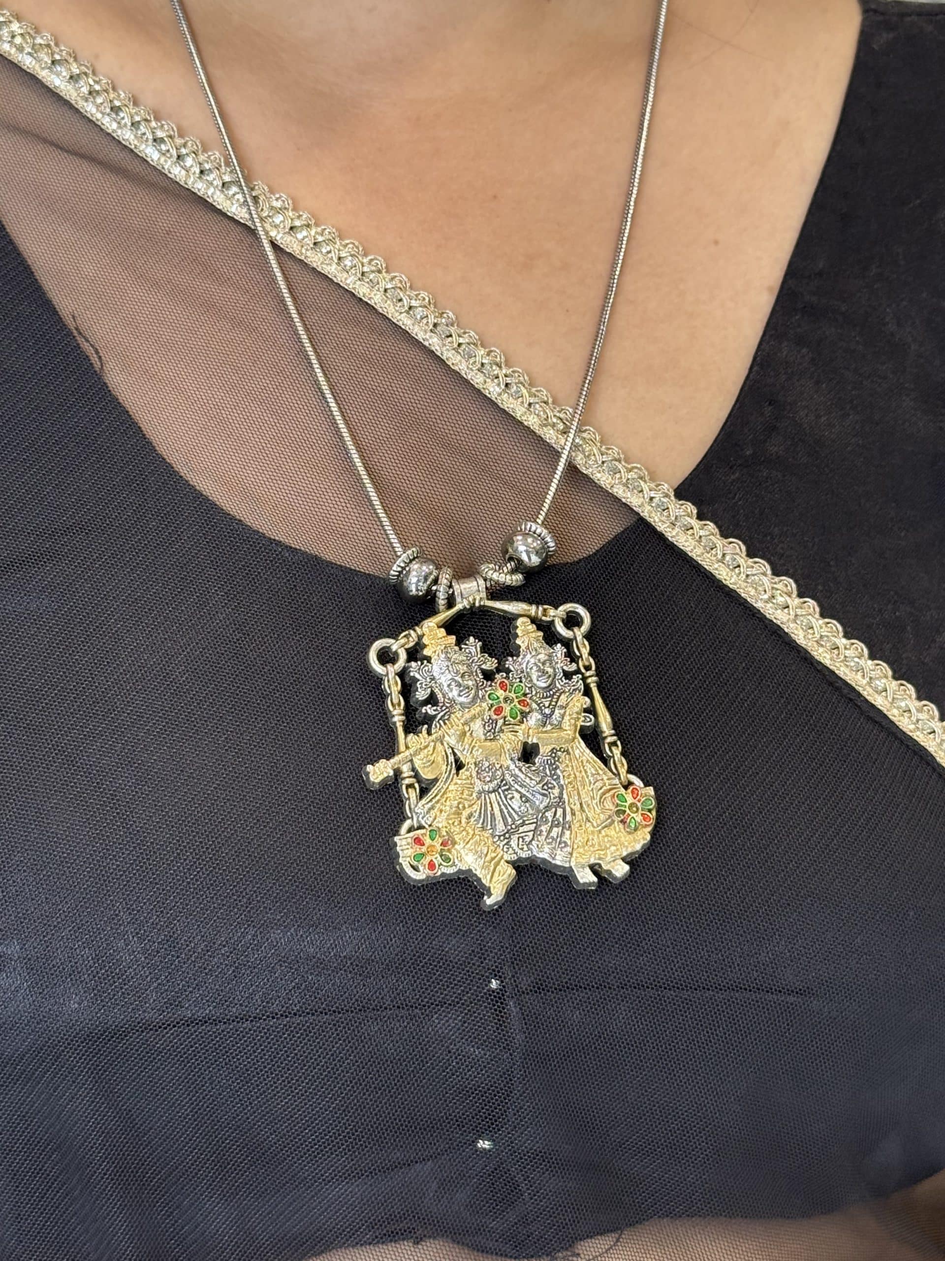 Radha Krishna Jhula Dual-Tone Pendant Necklace for Women
