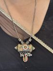 Multicolor Boho Oxidised Silver Pendant Necklace Set with Cowrie Shell Earrings