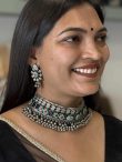 Premium Afghani Oxidised Silver Multicolor Stone Choker Necklace Set with Earrings
