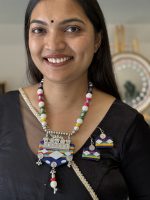 Multicolor Fabric Mirror Work Oxidised Necklace Set with Earrings for Women