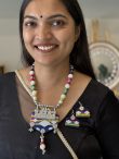 Multicolor Fabric Mirror Work Oxidised Necklace Set with Earrings for Women