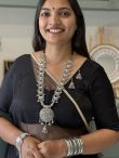 Oxidised Silver Long Statement Necklace Set with Round Pendant & Jhumka Earrings