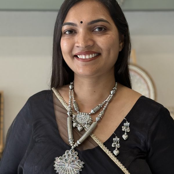 Oxidised Silver Peacock Layered Statement Necklace Set with Earrings for Women