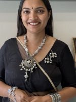 Oxidised Silver Statement Pendant Long Necklace Set with Matching Earrings