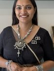 Oxidised Silver Statement Pendant Long Necklace Set with Matching Earrings