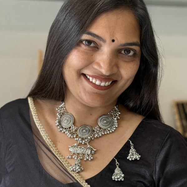 Oxidised Silver Tribal Coin Choker Necklace Set with Jhumka Earrings for Women